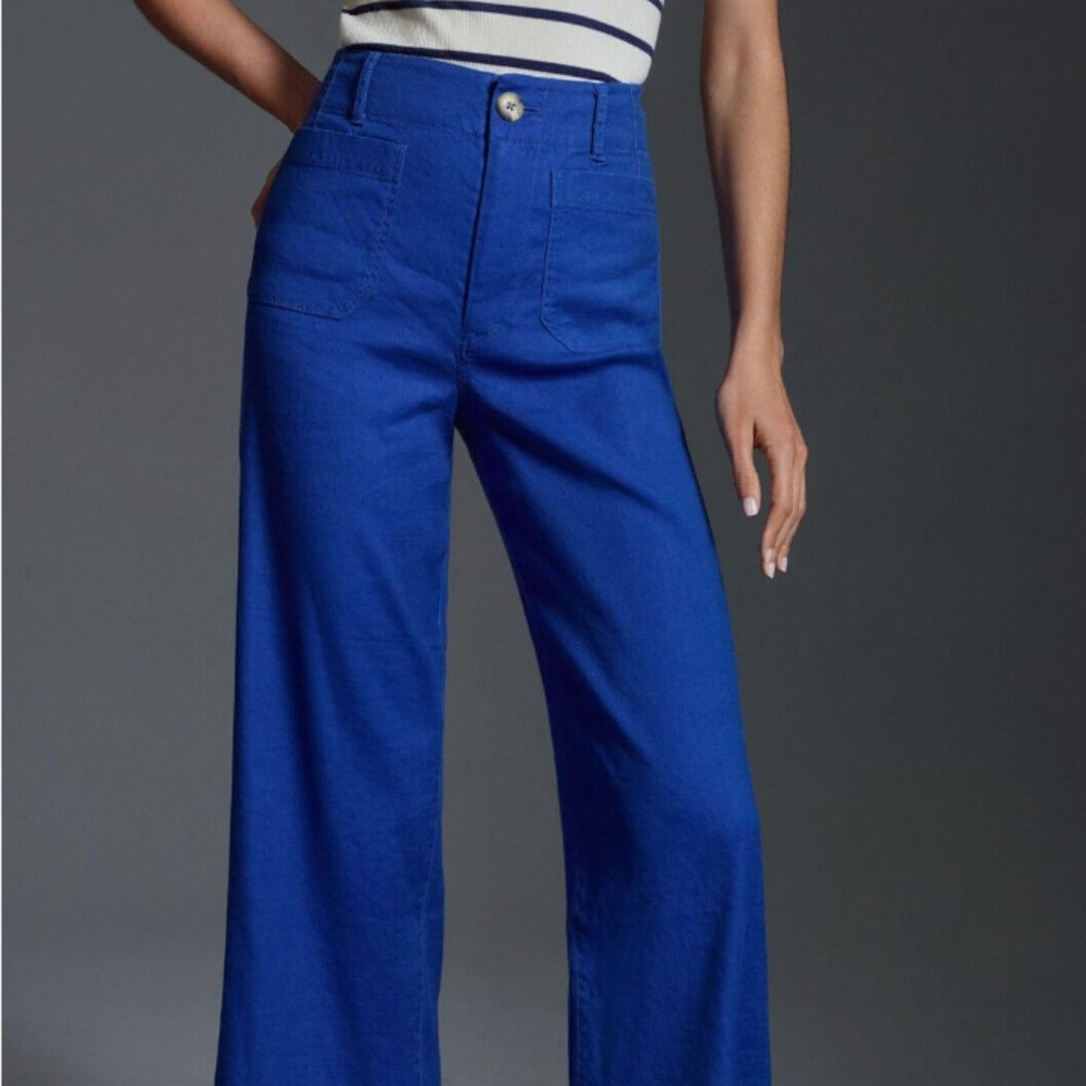 Anthropologie Colette Pants Crop Wide Leg Blue Maeve Size 28